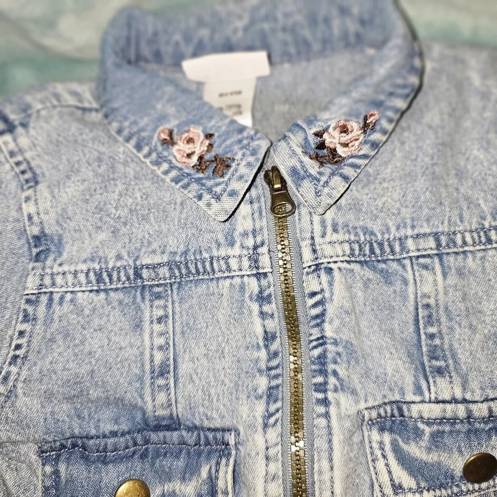 Kids Little Lass Blue Cropped Jean Jacket with Distressed Texture